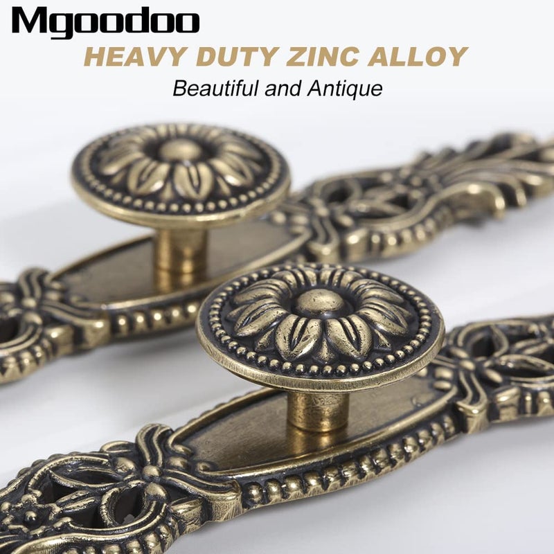 Mgoodoo 6.7" Knobs Handles with Plate, 5PCS Vintage Antique Bronze Door Handle Furniture Knobs Pull for Kitchen Cabinets Cupboard Closet with 30 Screws - Image 4